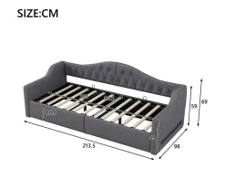 Sofá-cama infantil estofado - 90 x 200 cm - com espaço de armazenamento embaixo + LEDs - MDF - cinza