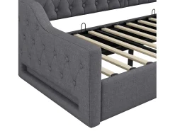 Sofá-cama infantil estofado - 90 x 200 cm - com espaço de armazenamento embaixo + LEDs - MDF - cinza
