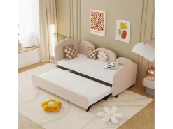 Sofá-cama infantil estofado - 90 x 200 cm - com gaveta de armazenamento - em veludo - rosa