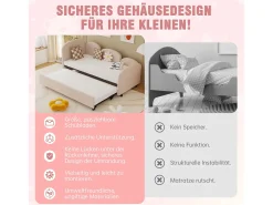 Sofá-cama infantil estofado - 90 x 200 cm - com gaveta de armazenamento - em veludo - rosa