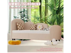 Sofá-cama infantil estofado - 90 x 200 cm - com gaveta de armazenamento - em veludo - rosa