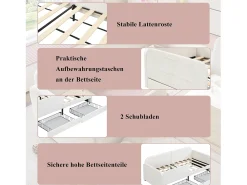 Sofá-cama infantil estofado - 90 x 200 cm - com 2 gavetas - veludo + MDF - branco