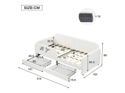 Sofá-cama infantil estofado - 90 x 200 cm - com 2 gavetas - veludo + MDF - branco