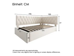 Sofá-cama infantil estofado - 90 x 190 cm - com armazenamento hidráulico - veludo - bege