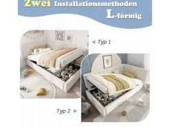 Sofá-cama infantil estofado - 90 x 190 cm - com armazenamento hidráulico - veludo - bege