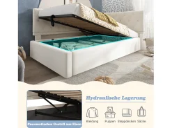 Sofá-cama infantil estofado - 90 x 190 cm - com armazenamento hidráulico - veludo - bege