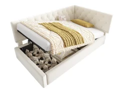 Sofá-cama infantil estofado - 90 x 190 cm - com armazenamento hidráulico - veludo - bege