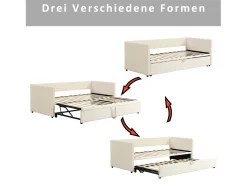 Sofá-cama infantil retrátil - 90/180 x 200 cm - com base de ripas - veludo - bege