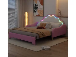 Sofá-cama infantil 140x200 cm conversível com luz LED, pele sintética rosa, sem colchão