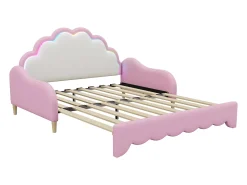 Sofá-cama infantil 140x200 cm conversível com luz LED, pele sintética rosa, sem colchão
