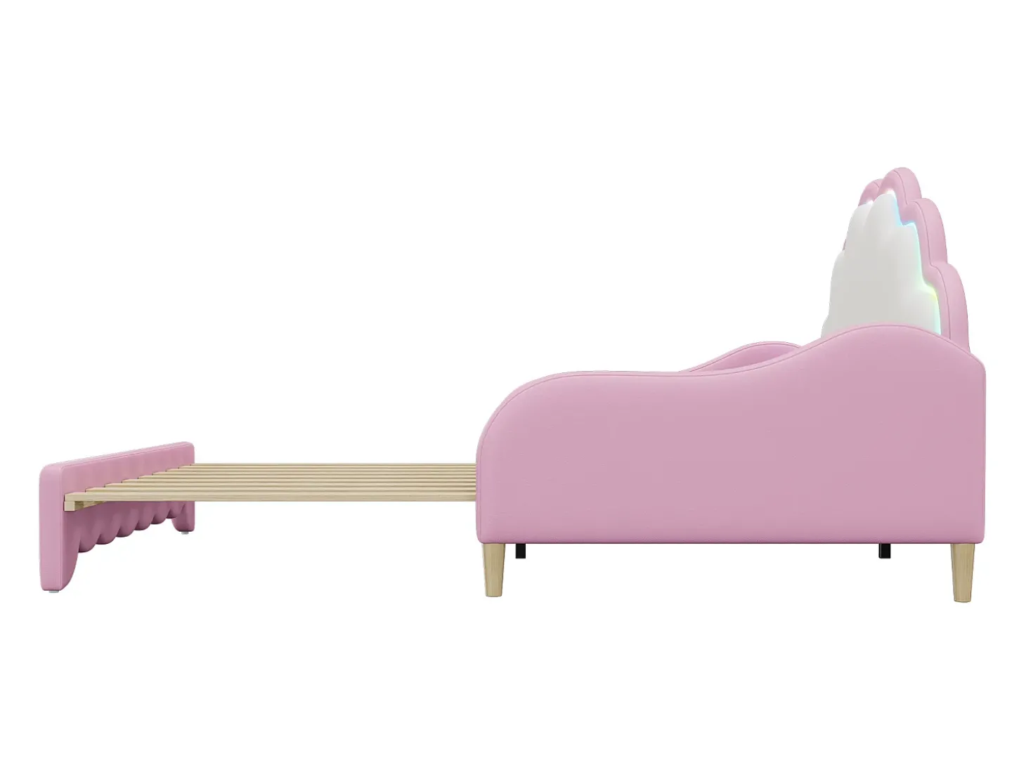 Sofá-cama infantil 140x200 cm conversível com luz LED, pele sintética rosa, sem colchão