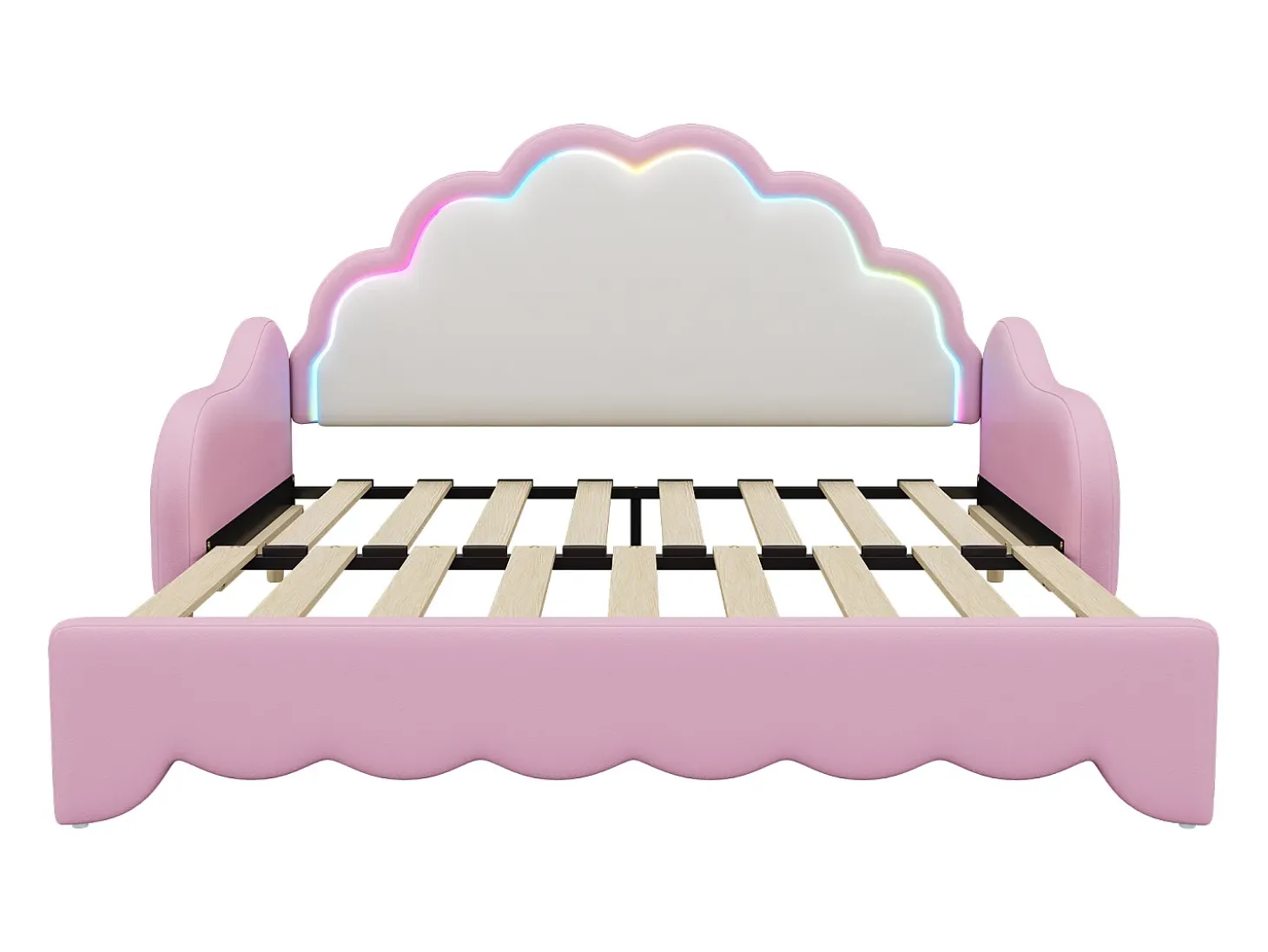 Sofá-cama infantil 140x200 cm conversível com luz LED, pele sintética rosa, sem colchão