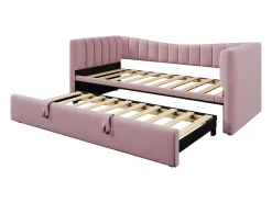 Sofá-cama infantil 90x200 cm conversível com cama ninho 90x190 cm, veludo rosa, sem colchão