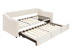 Sofá-cama infantil 90/180x190cm veludo bege conversível, com portas USB e tomada elétrica, sem colchão