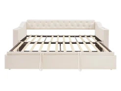 Sofá-cama infantil 90/180x190cm veludo bege conversível, com portas USB e tomada elétrica, sem colchão