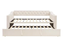 Sofá-cama infantil 90/180x190cm veludo bege conversível, com portas USB e tomada elétrica, sem colchão