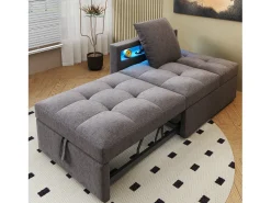Sofá-cama multifuncional - encosto ajustável - braços com faixas luminosas LED - Porta USB/Type-C - Cinza Escuro