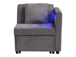 Sofá-cama multifuncional - encosto ajustável - braços com faixas luminosas LED - Porta USB/Type-C - Cinza Escuro