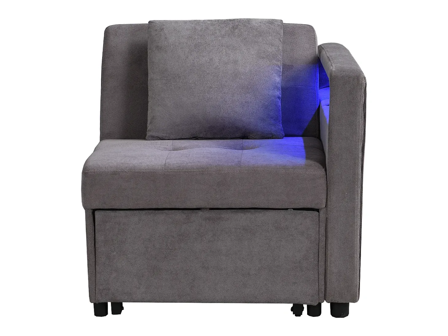 Sofá-cama multifuncional - encosto ajustável - braços com faixas luminosas LED - Porta USB/Type-C - Cinza Escuro