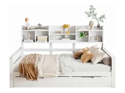Sofá-cama ninho 140x200 cm - Cama ninho 90x190 cm - com armazenamento - ripas de madeira - pinho maciço - branco (colchão não incluído)
