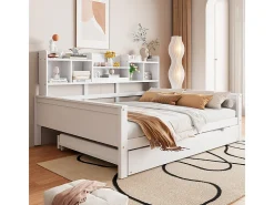 Sofá-cama ninho 140x200 cm - Cama ninho 90x190 cm - com armazenamento - ripas de madeira - pinho maciço - branco (colchão não incluído)