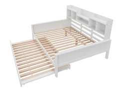 Sofá-cama ninho 140x200 cm - Cama ninho 90x190 cm - com armazenamento - ripas de madeira - pinho maciço - branco (colchão não incluído)