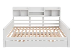 Sofá-cama ninho 140x200 cm - Cama ninho 90x190 cm - com armazenamento - ripas de madeira - pinho maciço - branco (colchão não incluído)