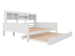 Sofá-cama ninho 140x200 cm - Cama ninho 90x190 cm - com armazenamento - ripas de madeira - pinho maciço - branco (colchão não incluído)