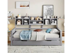 Sofá-cama ninho 90x200 cm - Cama ninho 90x190 cm - com armazenamento - ripas de madeira - pinho maciço - cinza (colchão não incluído)