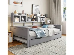 Sofá-cama ninho 90x200 cm - Cama ninho 90x190 cm - com armazenamento - ripas de madeira - pinho maciço - cinza (colchão não incluído)