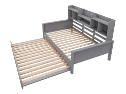Sofá-cama ninho 90x200 cm - Cama ninho 90x190 cm - com armazenamento - ripas de madeira - pinho maciço - cinza (colchão não incluído)