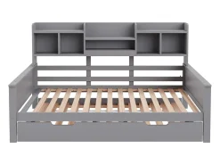 Sofá-cama ninho 90x200 cm - Cama ninho 90x190 cm - com armazenamento - ripas de madeira - pinho maciço - cinza (colchão não incluído)
