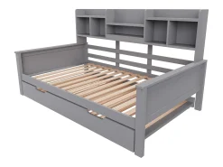 Sofá-cama ninho 90x200 cm - Cama ninho 90x190 cm - com armazenamento - ripas de madeira - pinho maciço - cinza (colchão não incluído)