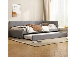 Sofá-cama retrátil - 90 x 200 cm + 90 x 190 cm - com cabeceira - veludo - cinza