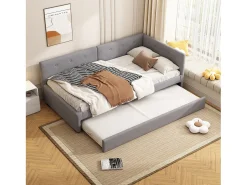 Sofá-cama retrátil - 90 x 200 cm + 90 x 190 cm - com cabeceira - veludo - cinza