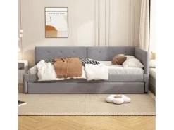 Sofá-cama retrátil - 90 x 200 cm + 90 x 190 cm - com cabeceira - veludo - cinza