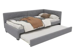 Sofá-cama retrátil - 90 x 200 cm + 90 x 190 cm - com cabeceira - veludo - cinza