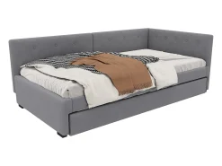 Sofá-cama retrátil - 90 x 200 cm + 90 x 190 cm - com cabeceira - veludo - cinza