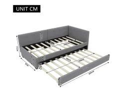 Sofá-cama retrátil - 90 x 200 cm + 90 x 190 cm - com cabeceira - veludo - cinza