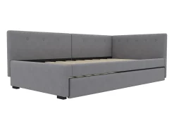 Sofá-cama retrátil - 90 x 200 cm + 90 x 190 cm - com cabeceira - veludo - cinza