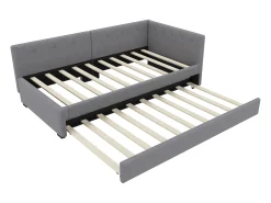 Sofá-cama retrátil - 90 x 200 cm + 90 x 190 cm - com cabeceira - veludo - cinza