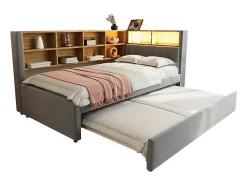 Sofá-cama 90x200 - com cama de rodízio 90x190 cm - com porta USB - armazenamento múltiplo - cama estofada - Cinza escuro (colchão não incluído)