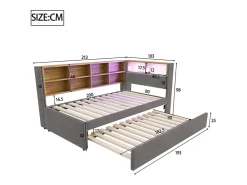 Sofá-cama 90x200 - com cama de rodízio 90x190 cm - com porta USB - armazenamento múltiplo - cama estofada - Cinza escuro (colchão não incluído)