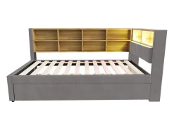 Sofá-cama 90x200 - com cama de rodízio 90x190 cm - com porta USB - armazenamento múltiplo - cama estofada - Cinza escuro (colchão não incluído)
