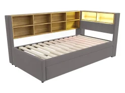 Sofá-cama 90x200 - com cama de rodízio 90x190 cm - com porta USB - armazenamento múltiplo - cama estofada - Cinza escuro (colchão não incluído)