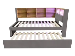Sofá-cama 90x200 - com cama de rodízio 90x190 cm - com porta USB - armazenamento múltiplo - cama estofada - Cinza escuro (colchão não incluído)