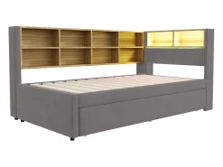 Sofá-cama 90x200 - com cama de rodízio 90x190 cm - com porta USB - armazenamento múltiplo - cama estofada - Cinza escuro (colchão não incluído)