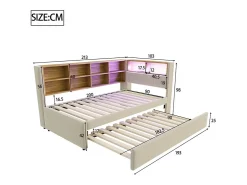 Sofá-cama 90x200 - com cama individual 90x190 cm - com porta USB - arrumação múltipla - cama estofada - bege (colchão não incluído)