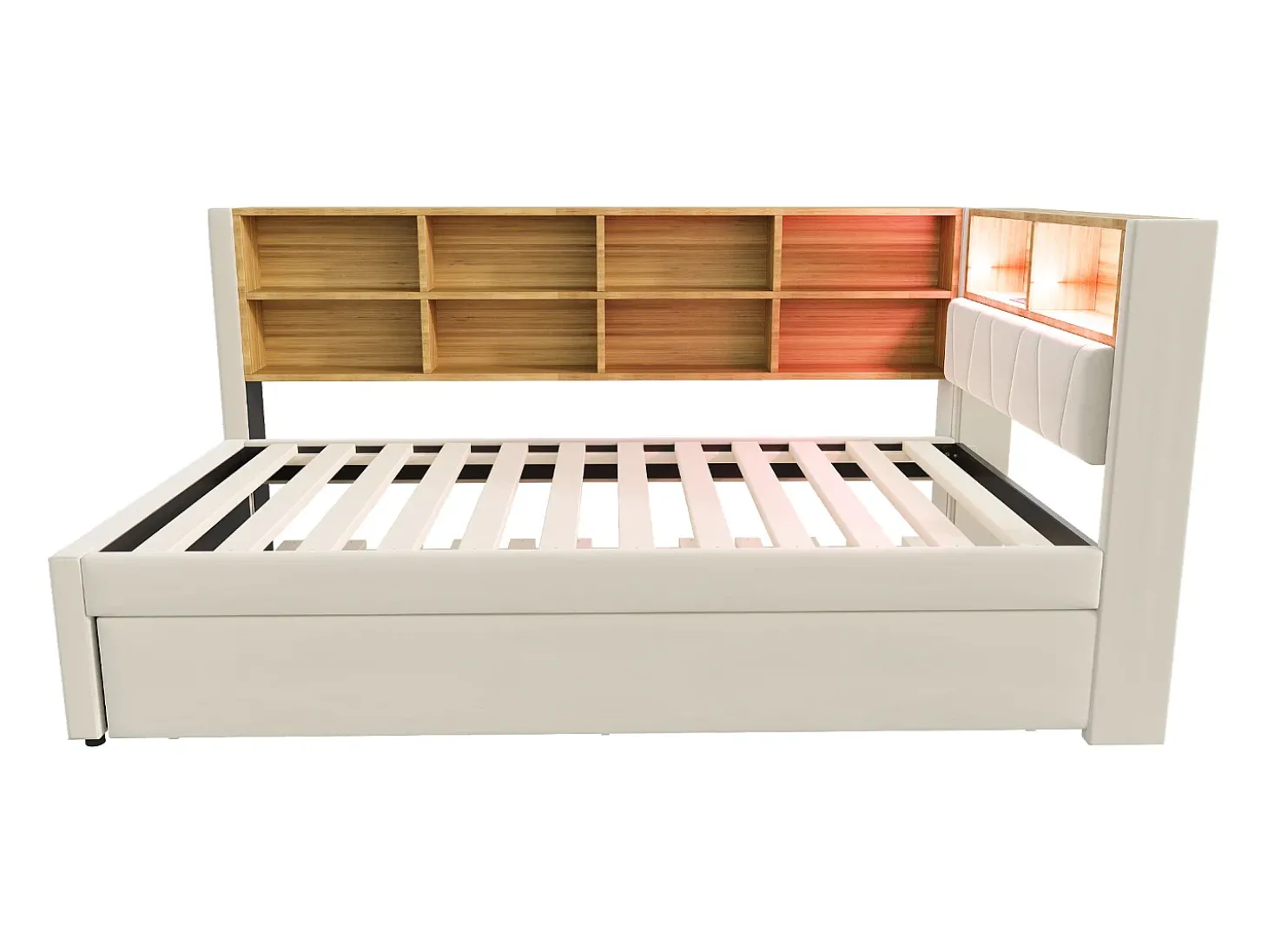 Sofá-cama 90x200 - com cama individual 90x190 cm - com porta USB - arrumação múltipla - cama estofada - bege (colchão não incluído)