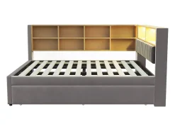 Sofá-cama 140x200 - com cama individual 90x190 cm - com porta USB - armazenamento múltiplo - cama estofada - Cinza escuro (colchão não incluído)